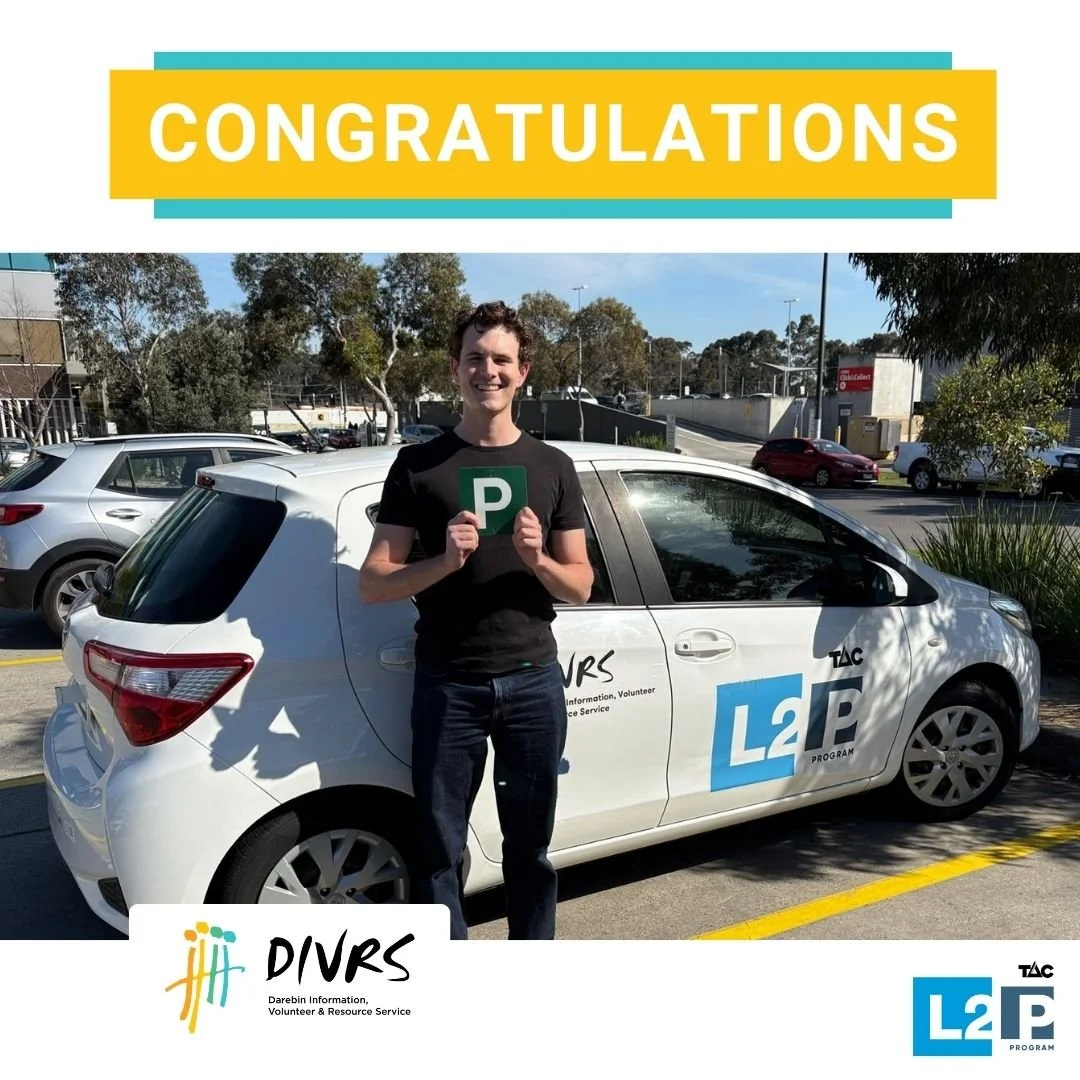 Congratulations to Bailey, our latest Learner to gain their Ps through the Darebin L2P program. We hope you enjoy your newfound driving freedom.

Thank you to their mentor Phil who helped Bailey get the driving experience needed to access education, 