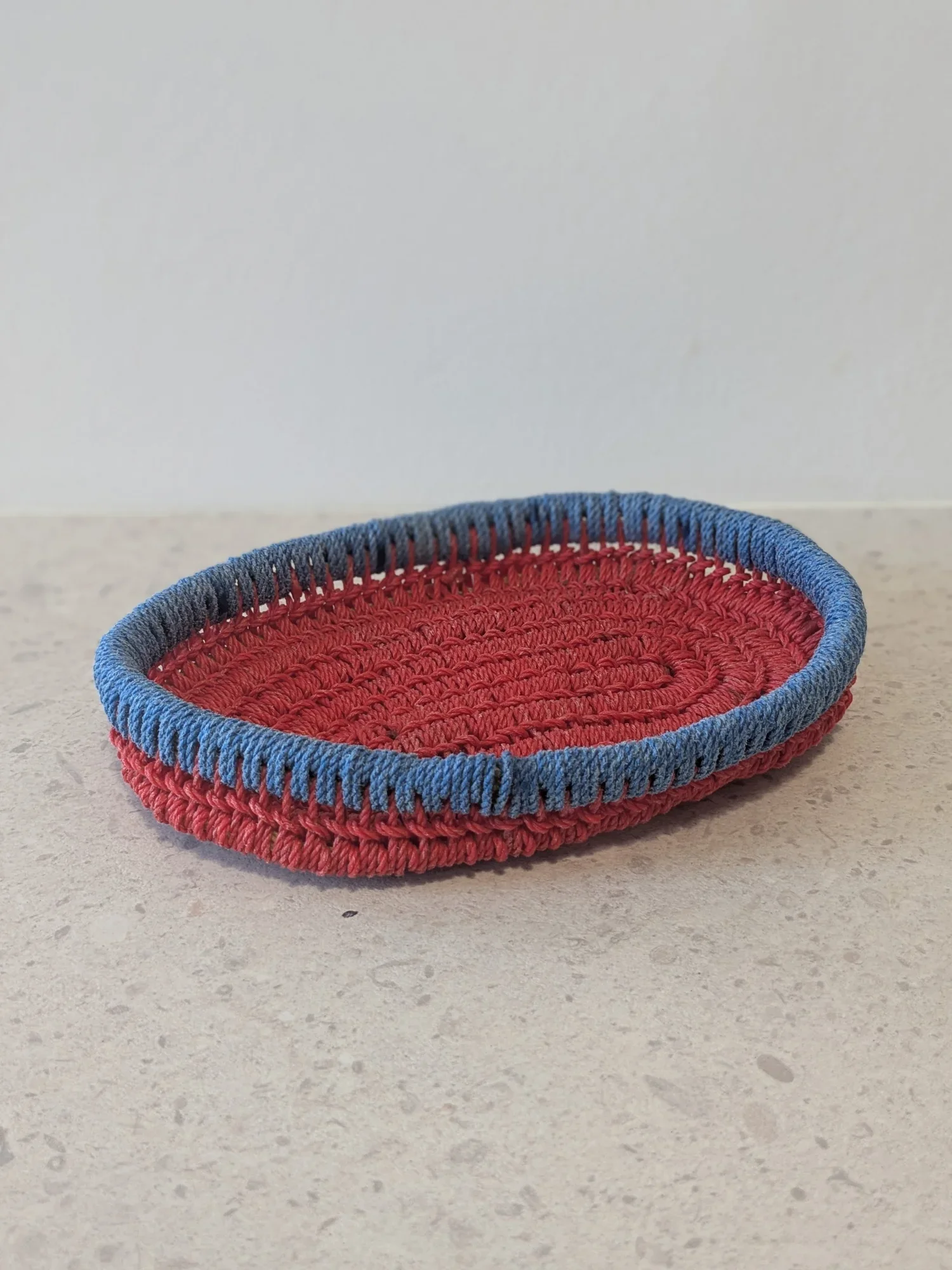Fishing rope trinket tray - red with blue trim
