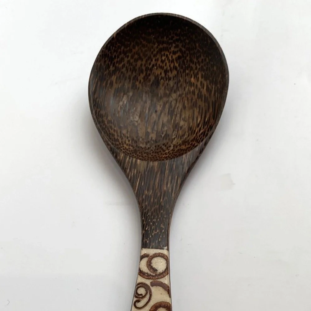 Coconut Wood Serving Spoon with Cinnamon Inlay