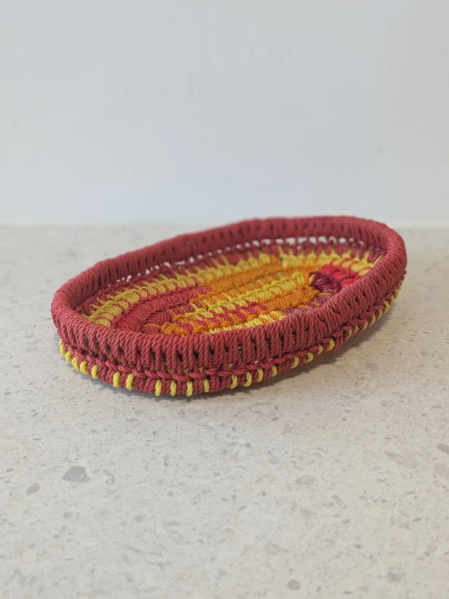 Fishing rope trinket tray - red and yellow