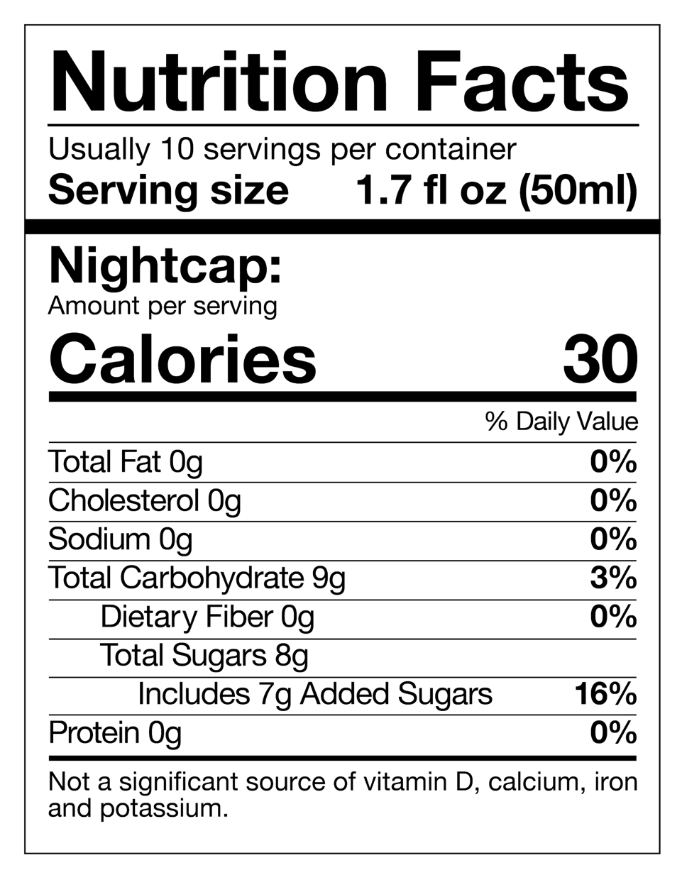 Three Spirit Nightcap non alcoholic elixir nutritional information