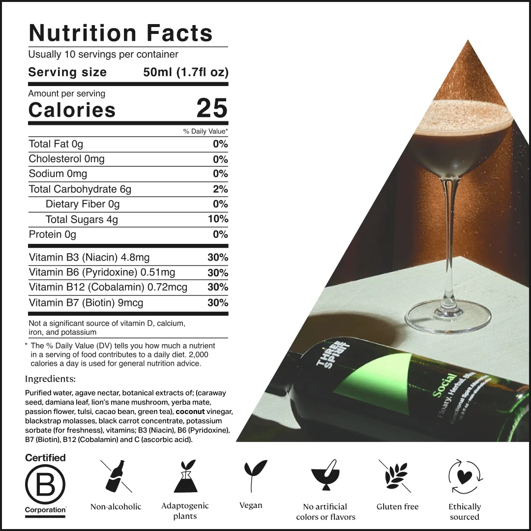 Three Spirit Social Elixir Nutritional information