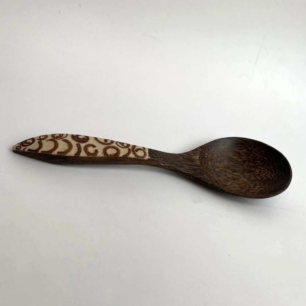 Coconut Wood Serving Spoon with Cinnamon Inlay