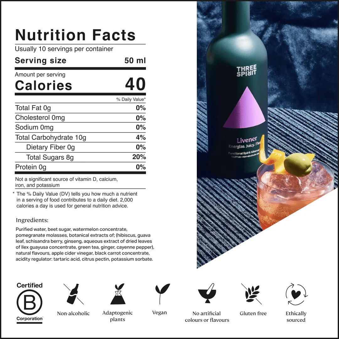 three spirit livener non alcoholic spirit nutritional information