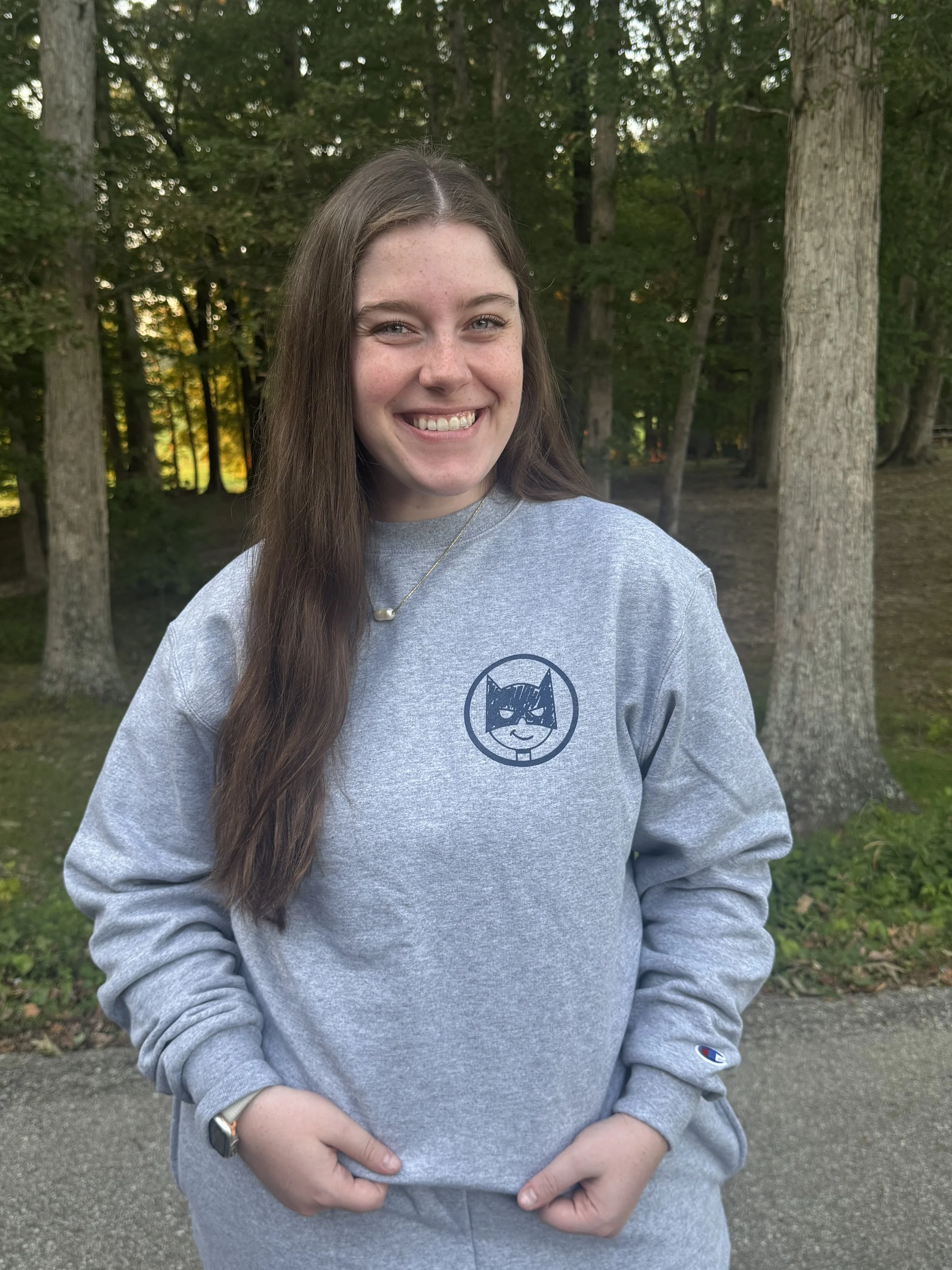 Batcole logo grey crew sweatshirts with navy Batcole logo