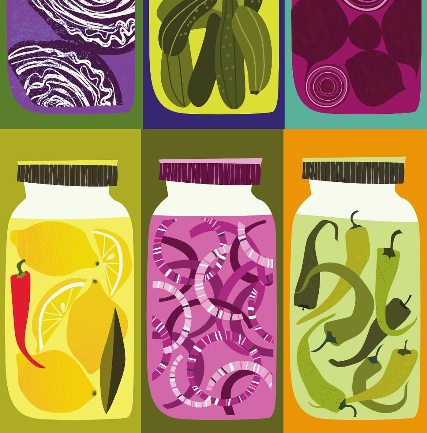 Finally getting somewhere on the new pickle card designs - I expect a tea-towel will follow&hellip; 

#pickles #redcabbage  #preservedlemons🍋 #beetroot #redonions #cucumbers #lemons