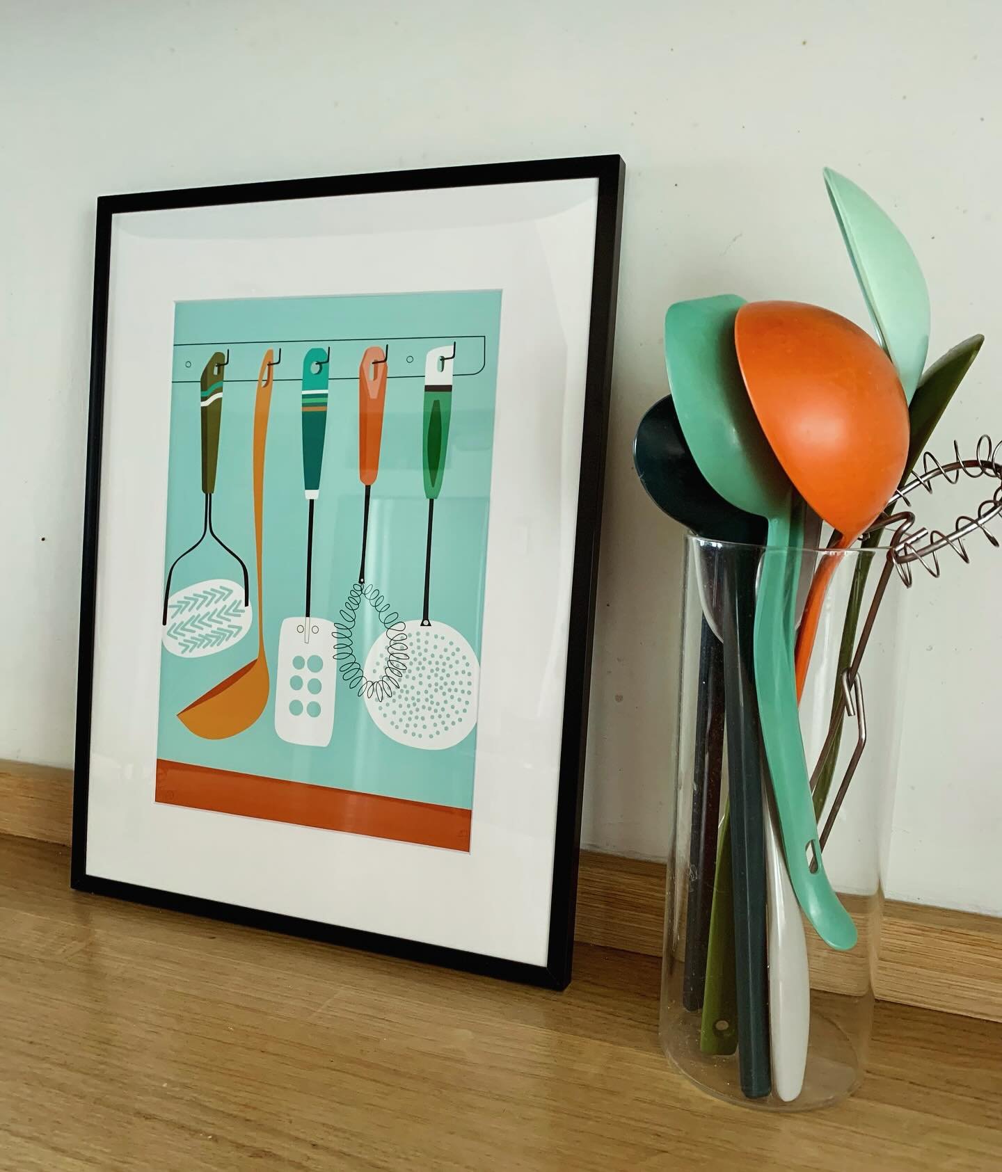 Quite pleased with how my &lsquo;Retro Kitchen Utensil&rsquo; gicl&eacute;e print has turned out! Probably because I have a huge collection of retro utensils myself - can&rsquo;t resist a melamine ladle!

This is only a little A4 version but popped i