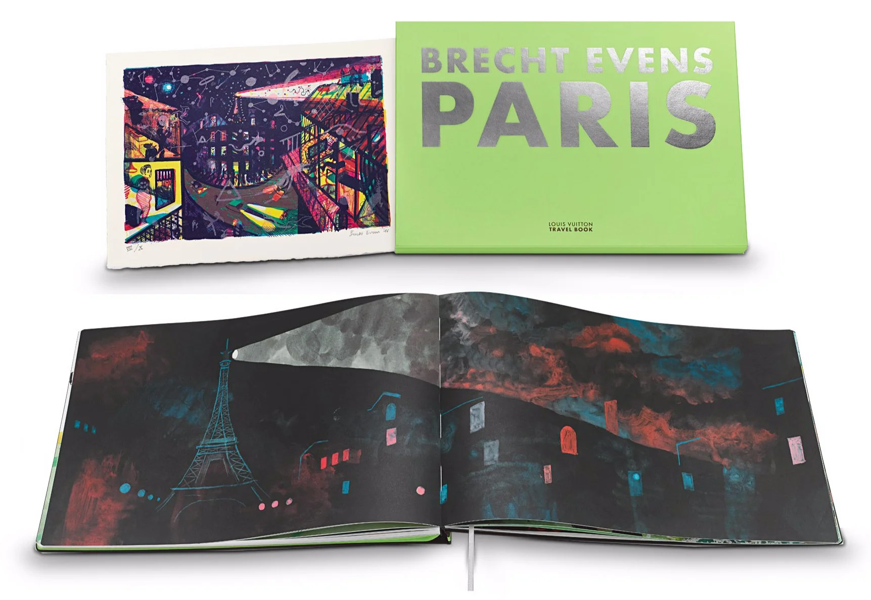 'Artist's Edition' of the Louis Vuitton Travel Book Paris, bound in leather with slipcase, 39 cm x 27 cm contains an original lithograph, printed on Vélin de Rives paper by Atelier Michael Woolworth. Limited edition of 30 copies 2500 €