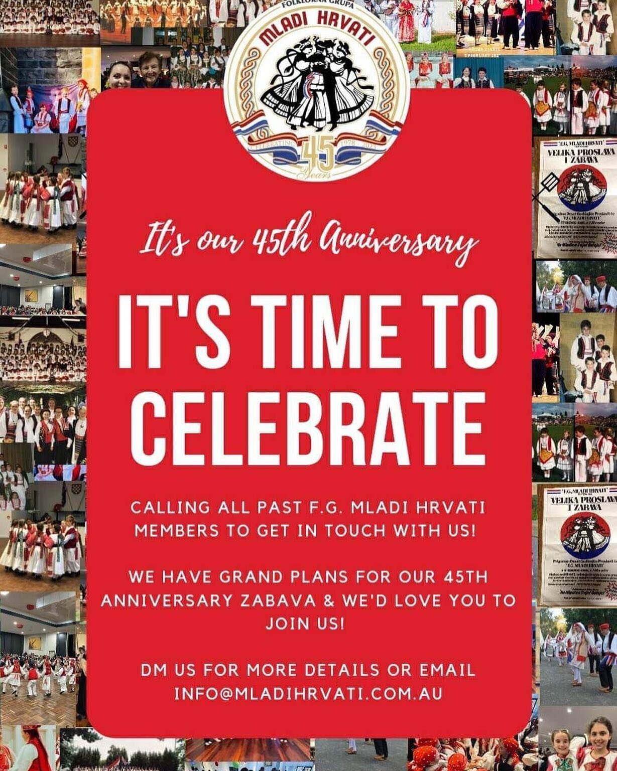 🗣️🚨ATTENTION

Calling all past Mladi Hrvati members to get in touch with us!👊

We are 4️⃣5️⃣ years young this year and we have some grand plans!🪕

Please reach out if you&rsquo;d like to re-live your youth and be a part of something spectacular! 