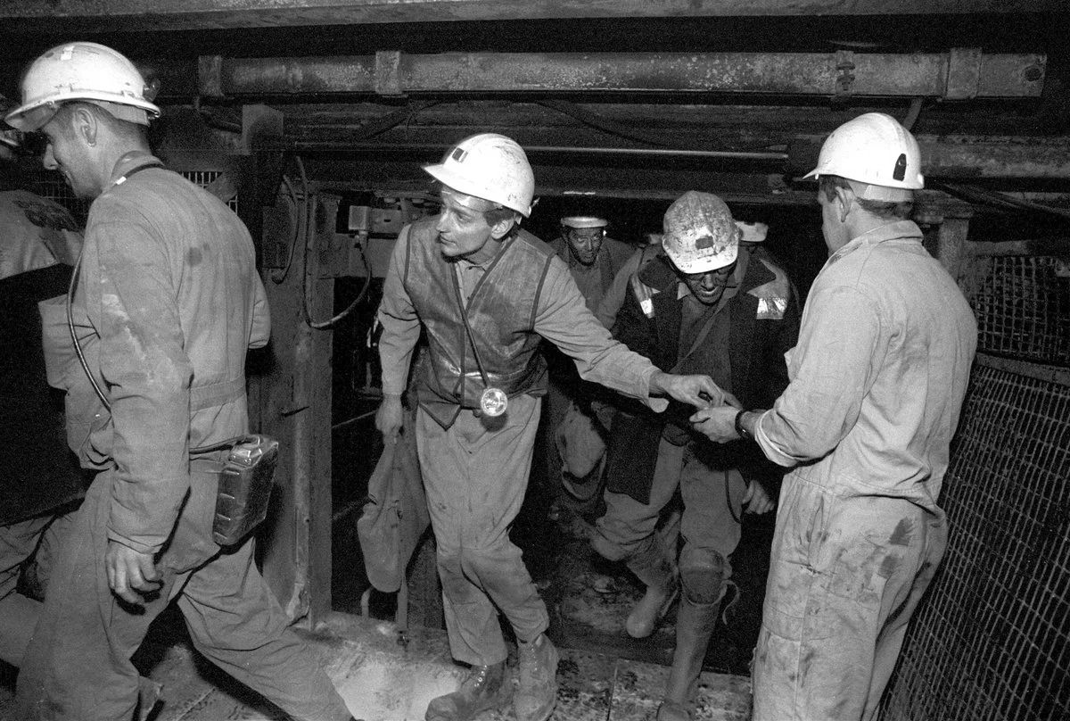 Last ever shift coming off at Vane Tempest Colliery, Seaham, Co Durham, 4/6 1993