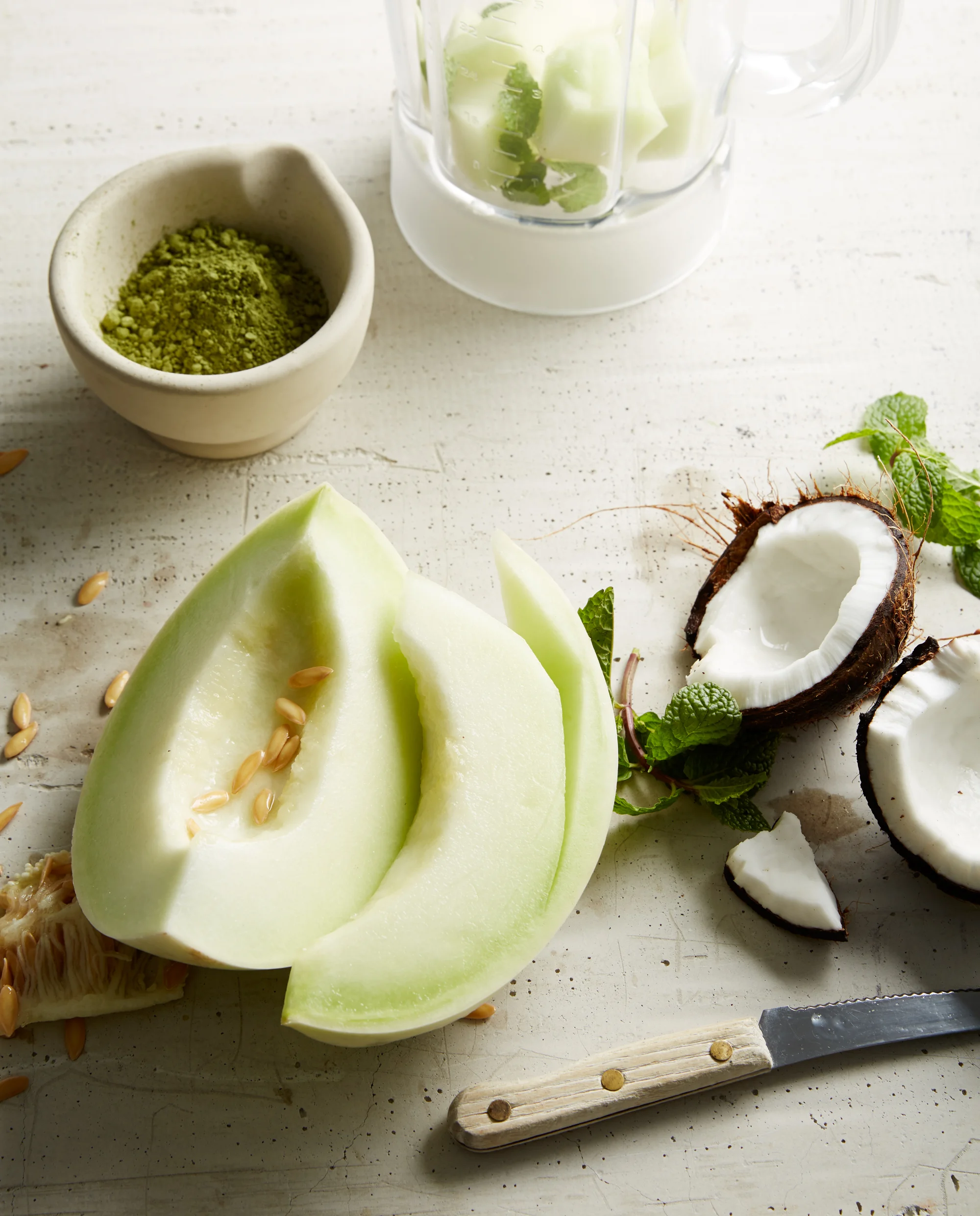 Cantaloupe Matcha Coconut Smoothie