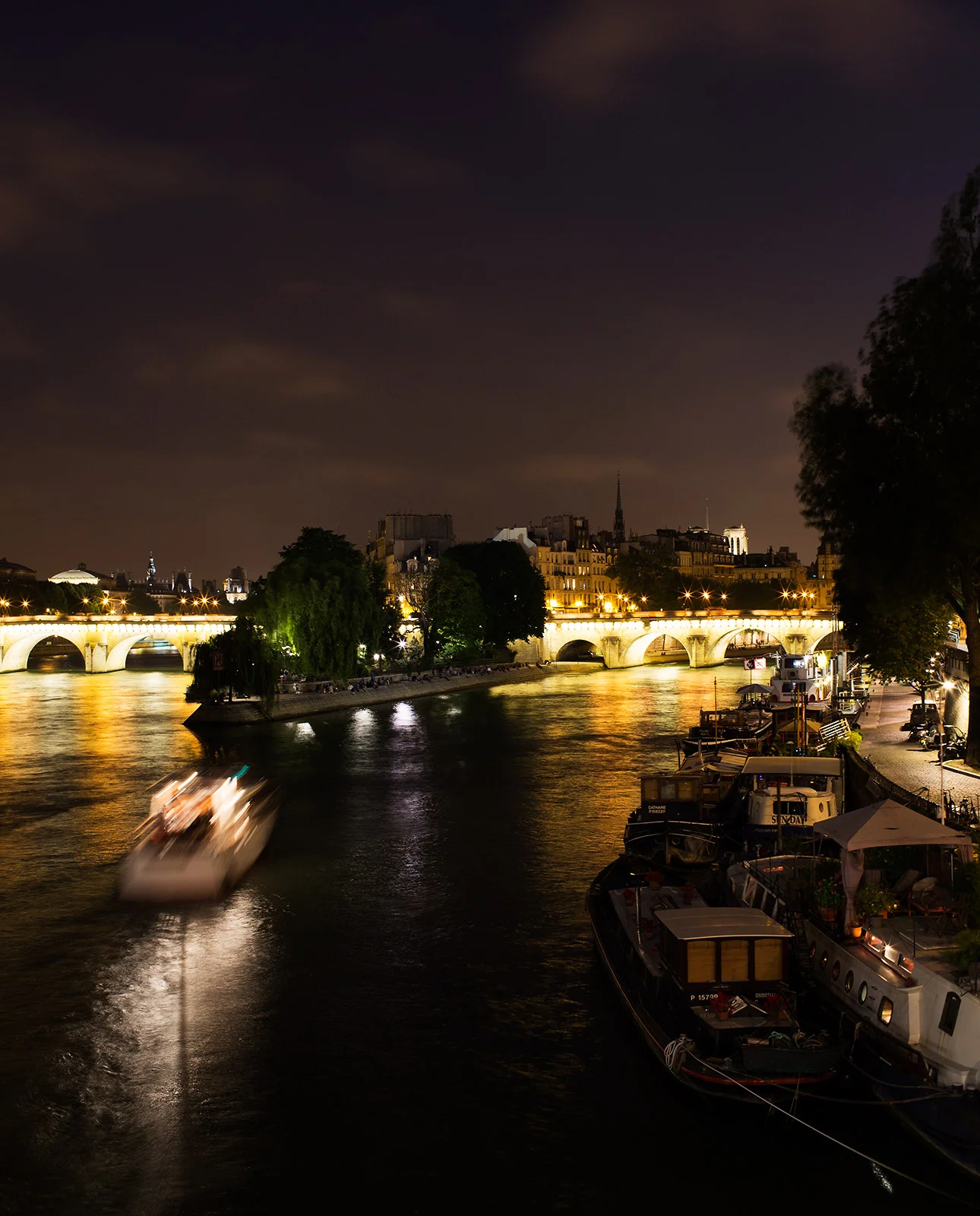 The Seine River at Night in Paris
