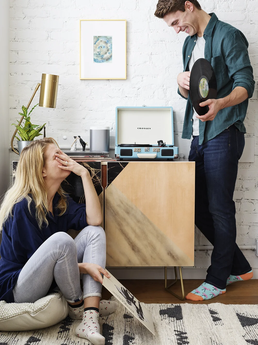 Couple listening to records