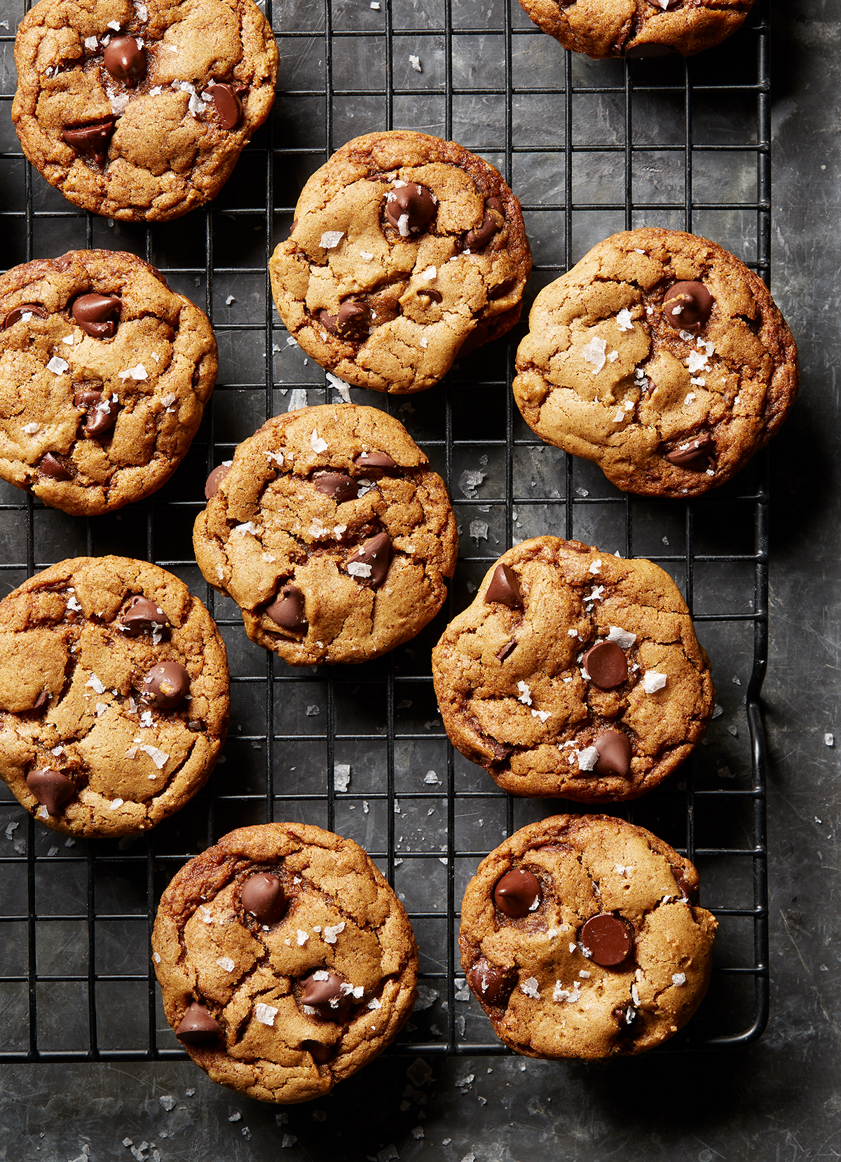 Chocolate chip cookies on cooling rack
