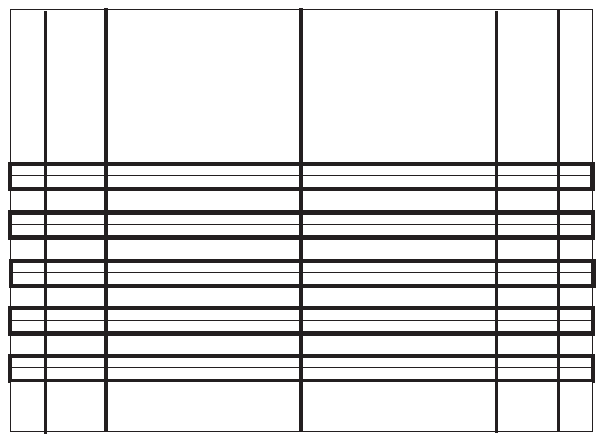 I typically put a thick center line down the middle and vertical "stop" lines to the left and to the right... I follow these to control shorter and longer names and addresses. 