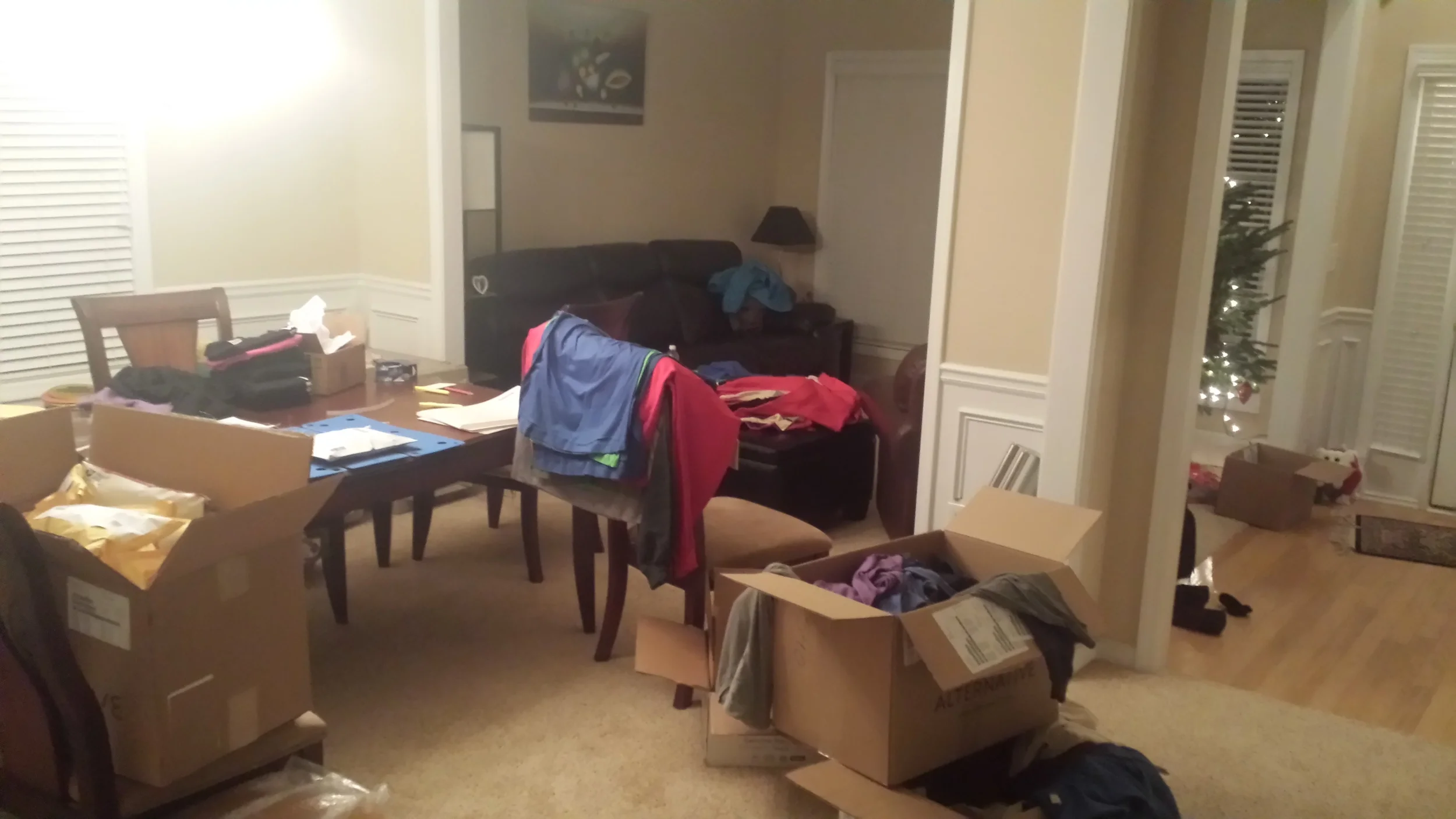 Our first folding and shipping area formerly known as the dining room.
