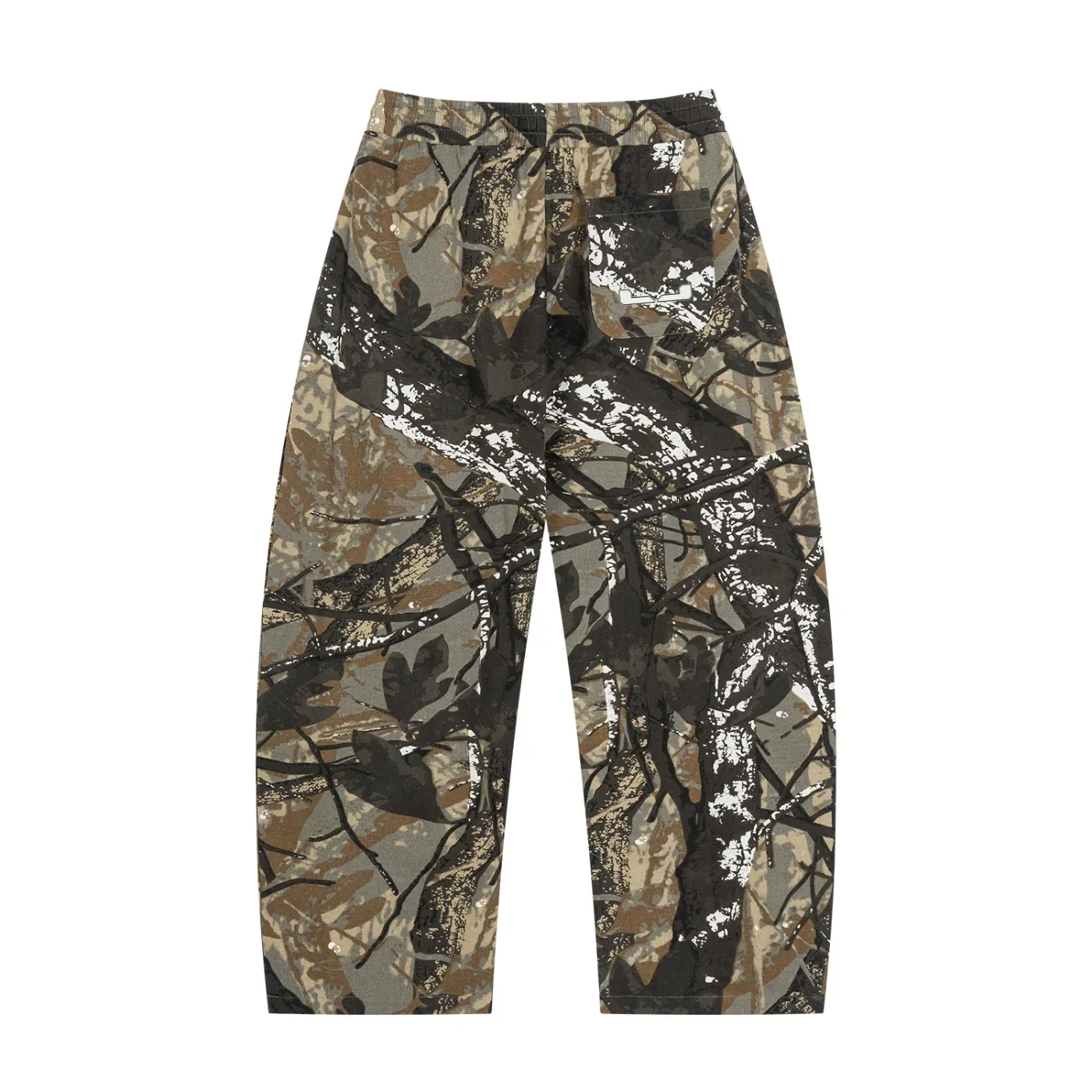 Unisex Tree Camo Barrel Leg Pants brown back.webp