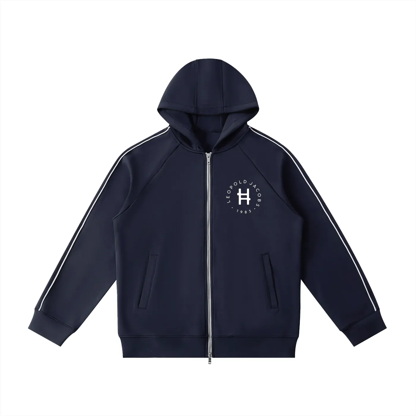 Heavyweight Raglan Sleeve Zip Hoodie NVY - Front.webp