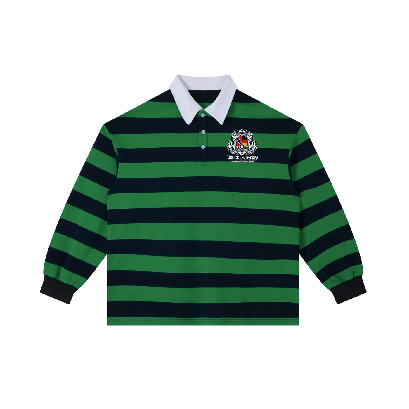 Color Block Stripe Polo Shirt - Green with Navy Blue - Front