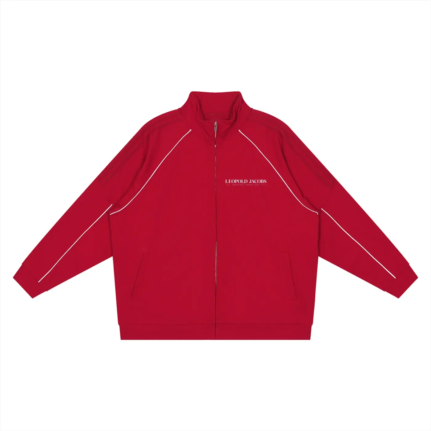Reflection Striped Raglan Sleeve Jacket red front.webp