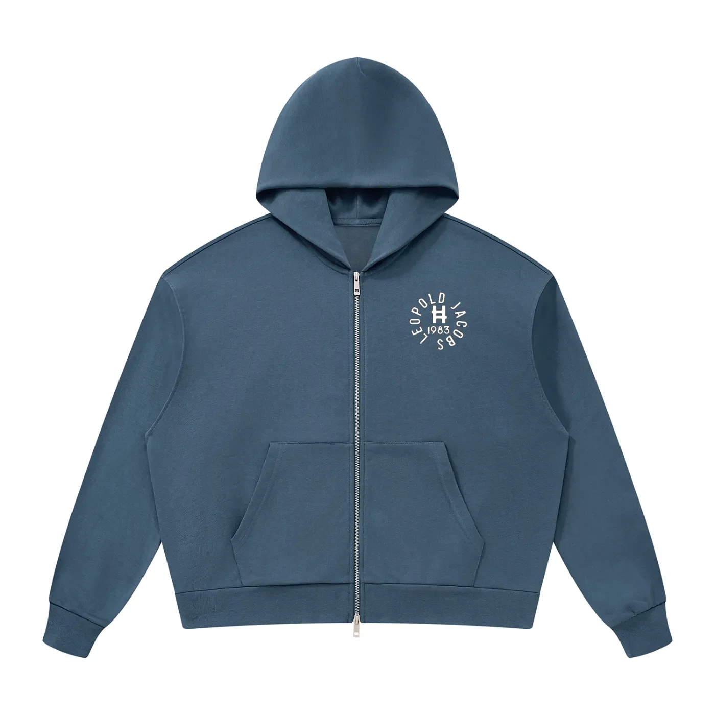 Unisex Drop Shoulder Full Zip Hoodie Haze Blue Front.webp