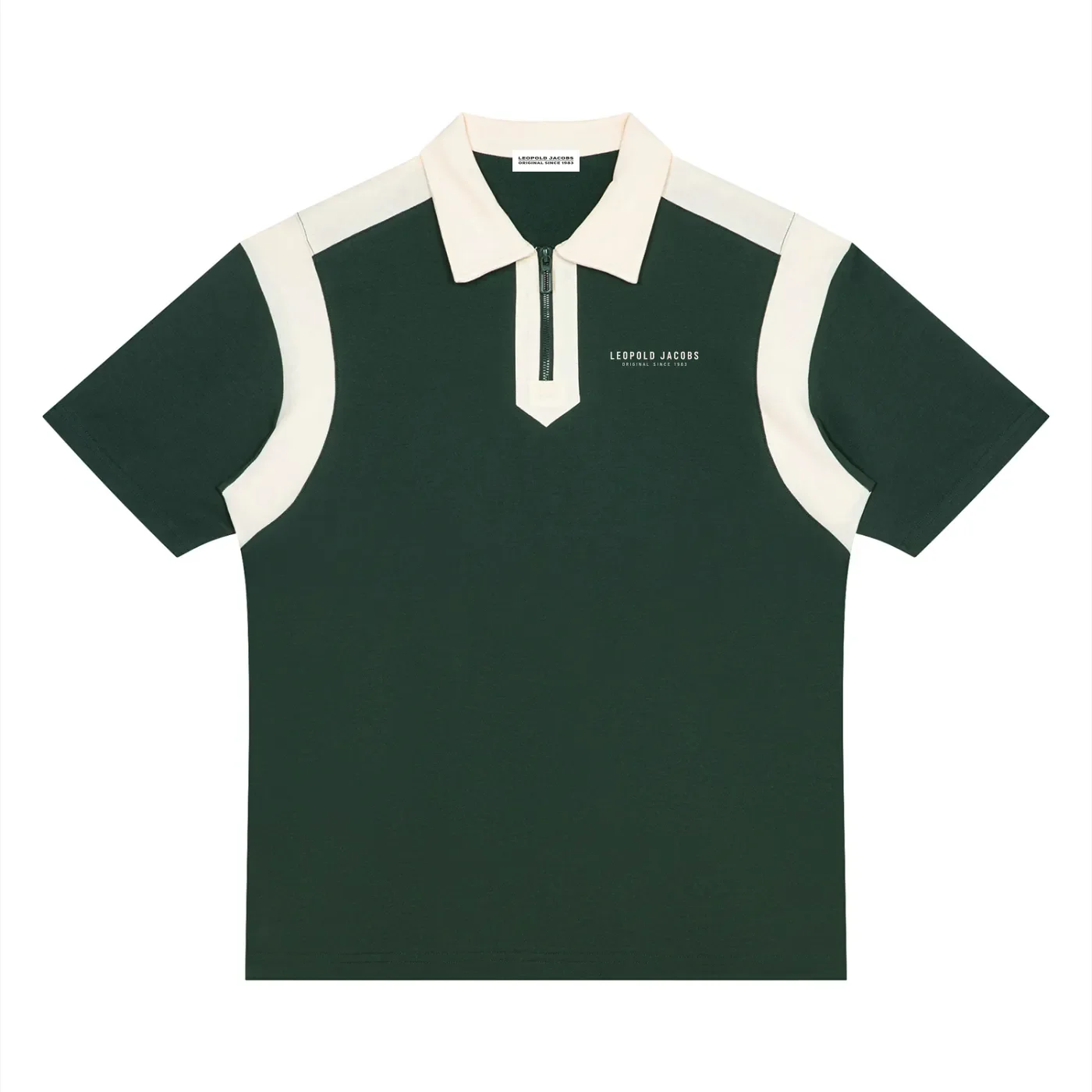 Unisex Color Block Quarter Zip Polo Shirt GRN - Front.webp