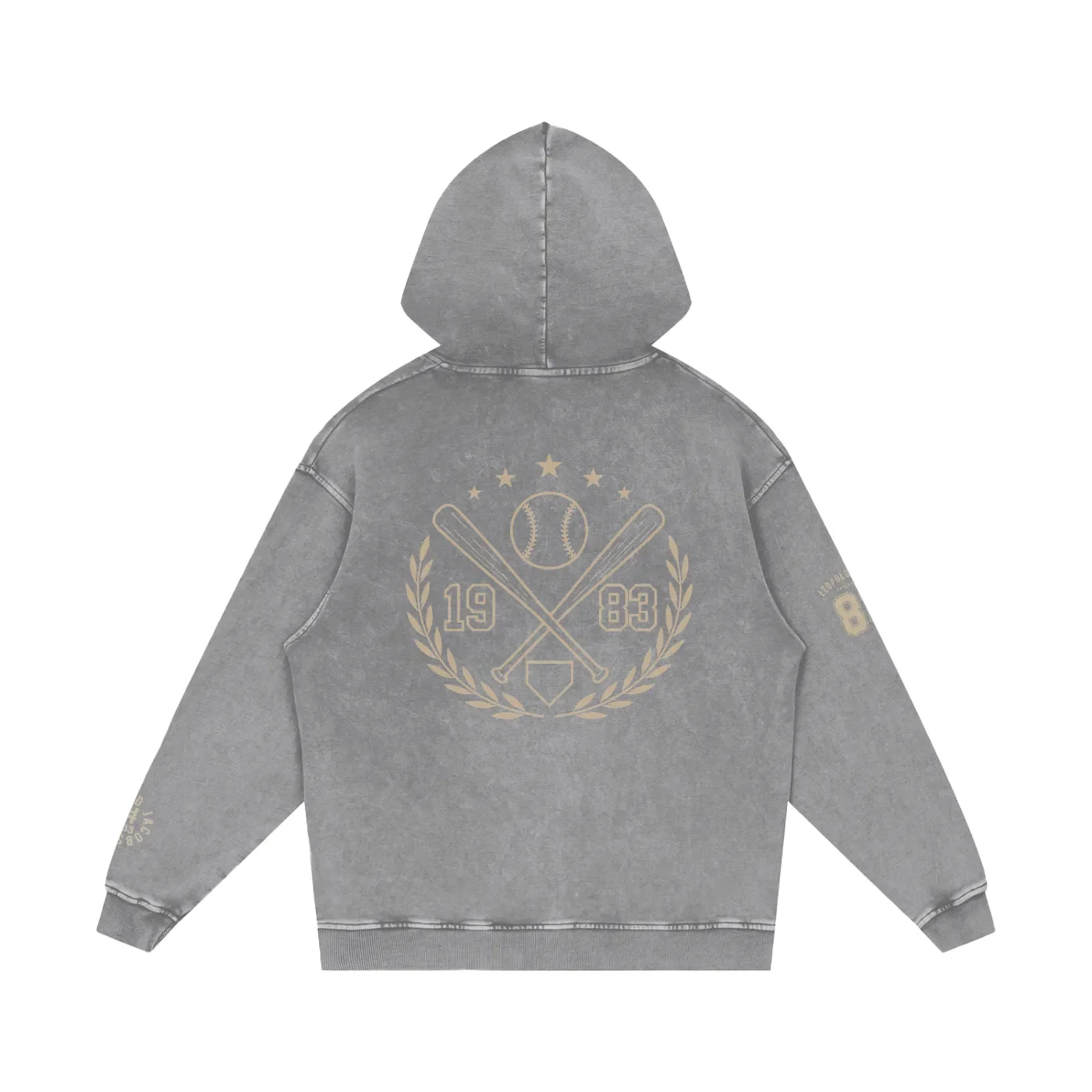 Snow Washed Loose Cotton Baseball Hoodie GRY - Back.webp