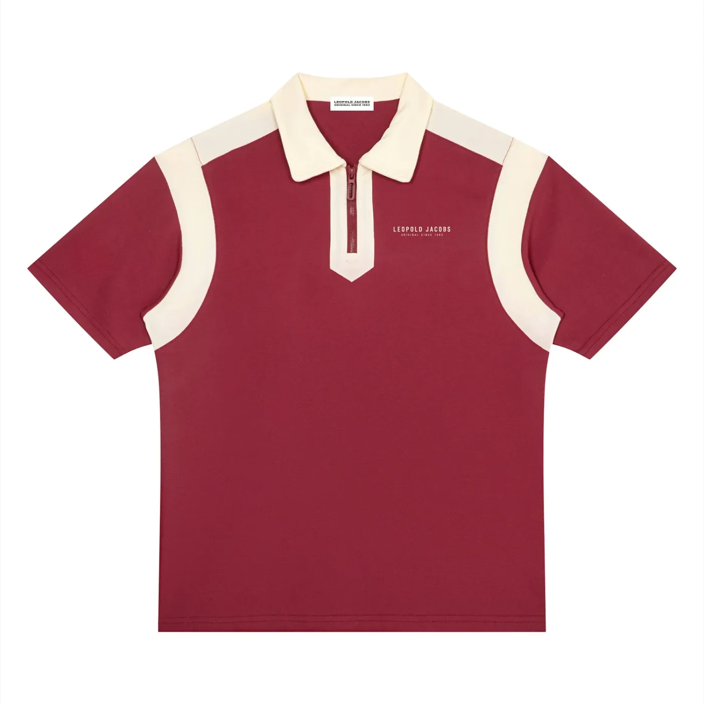 Unisex Color Block Quarter Zip Polo Shirt RED - Front.webp