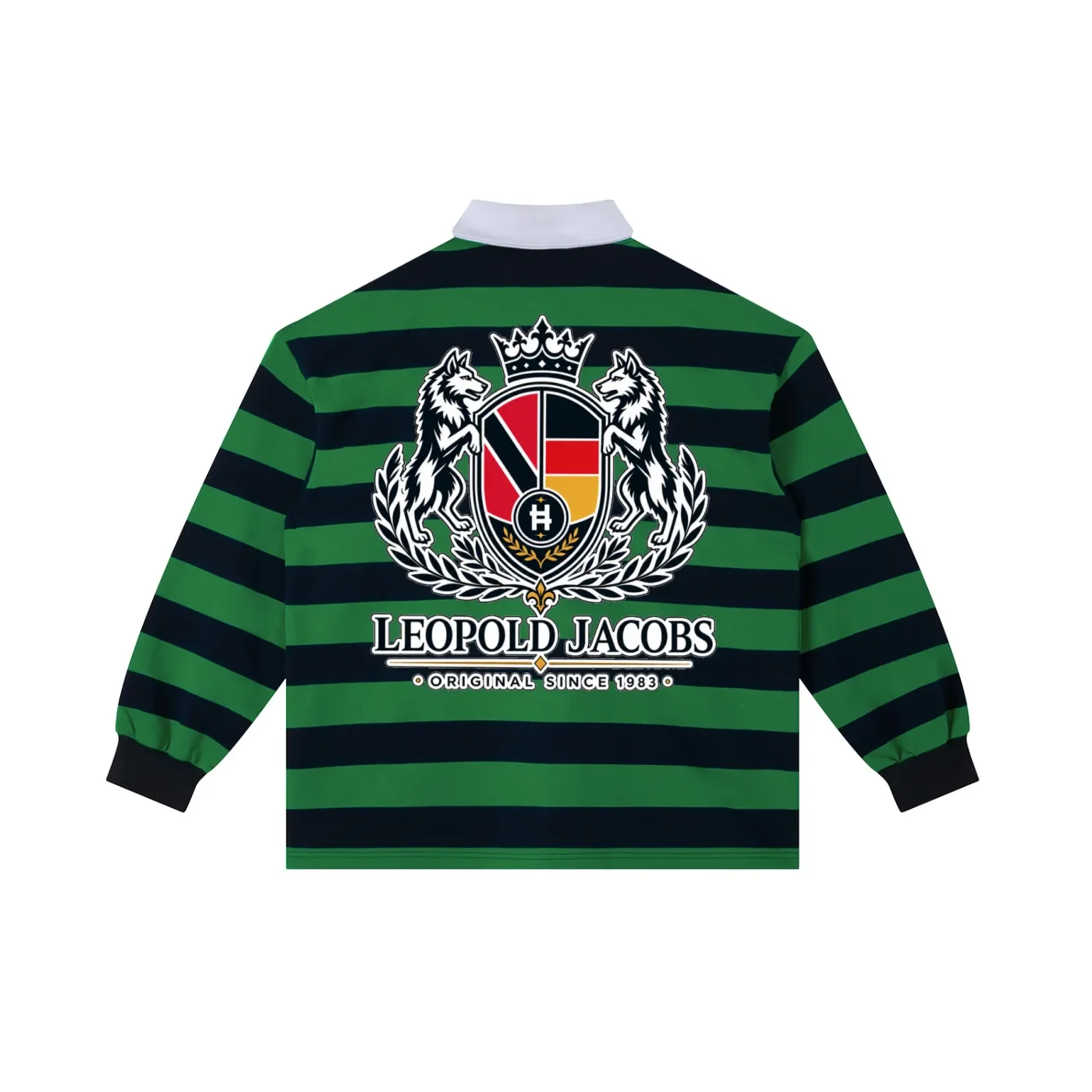 Color Block Stripe Polo Shirt - Green with Navy Blue - Back