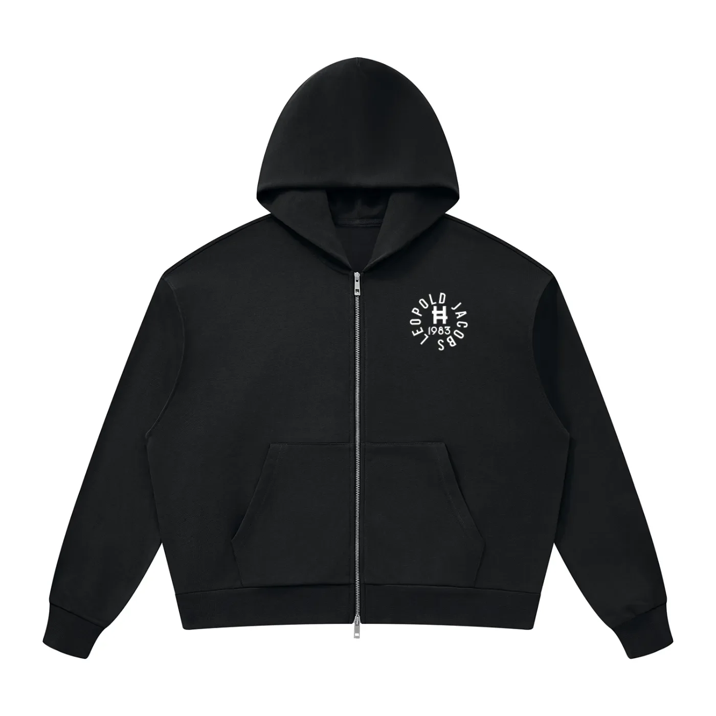 Unisex Drop Shoulder Full Zip Hoodie BLK Front.webp