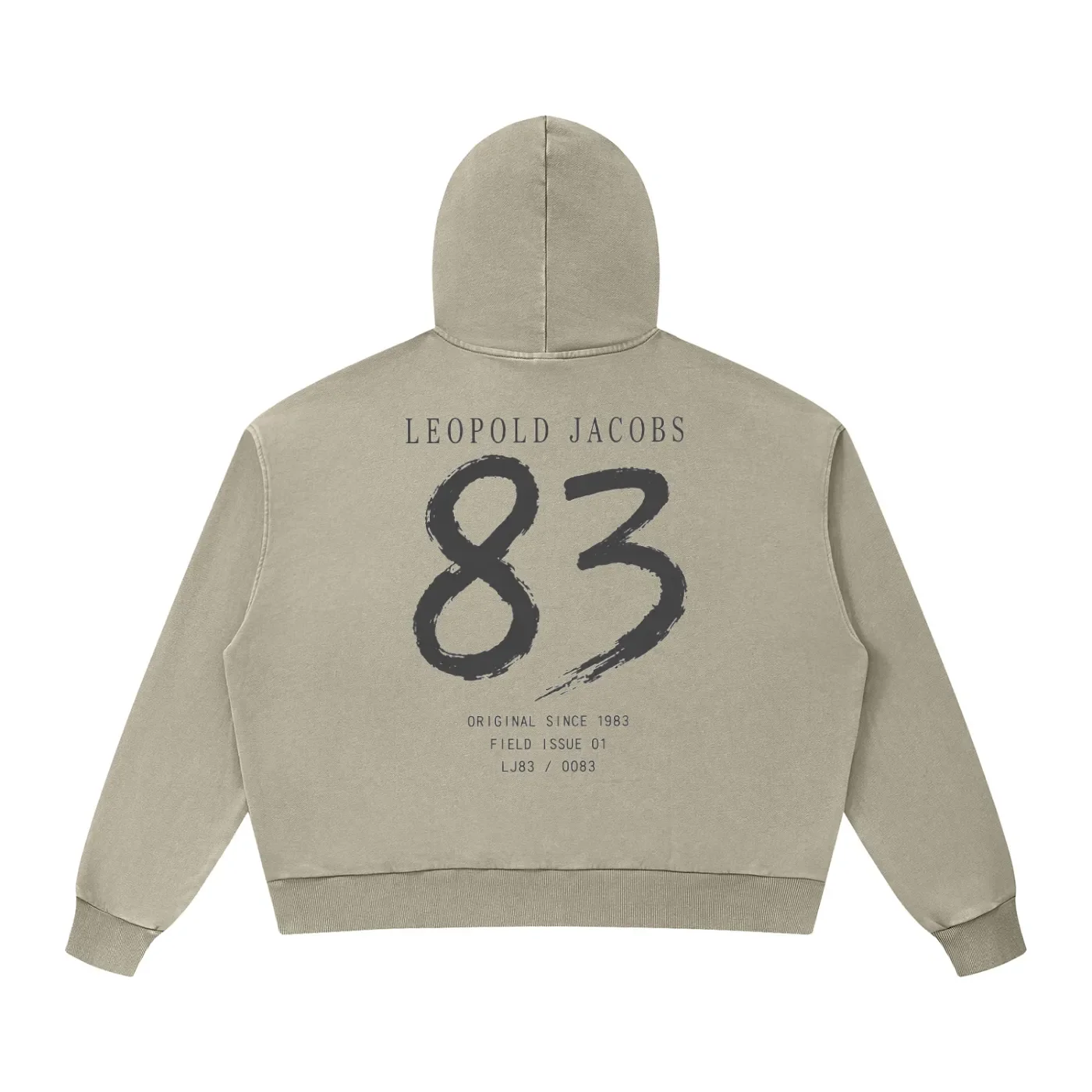 Unisex Mineral Wash Boxy Hoodie Khaki Back.webp