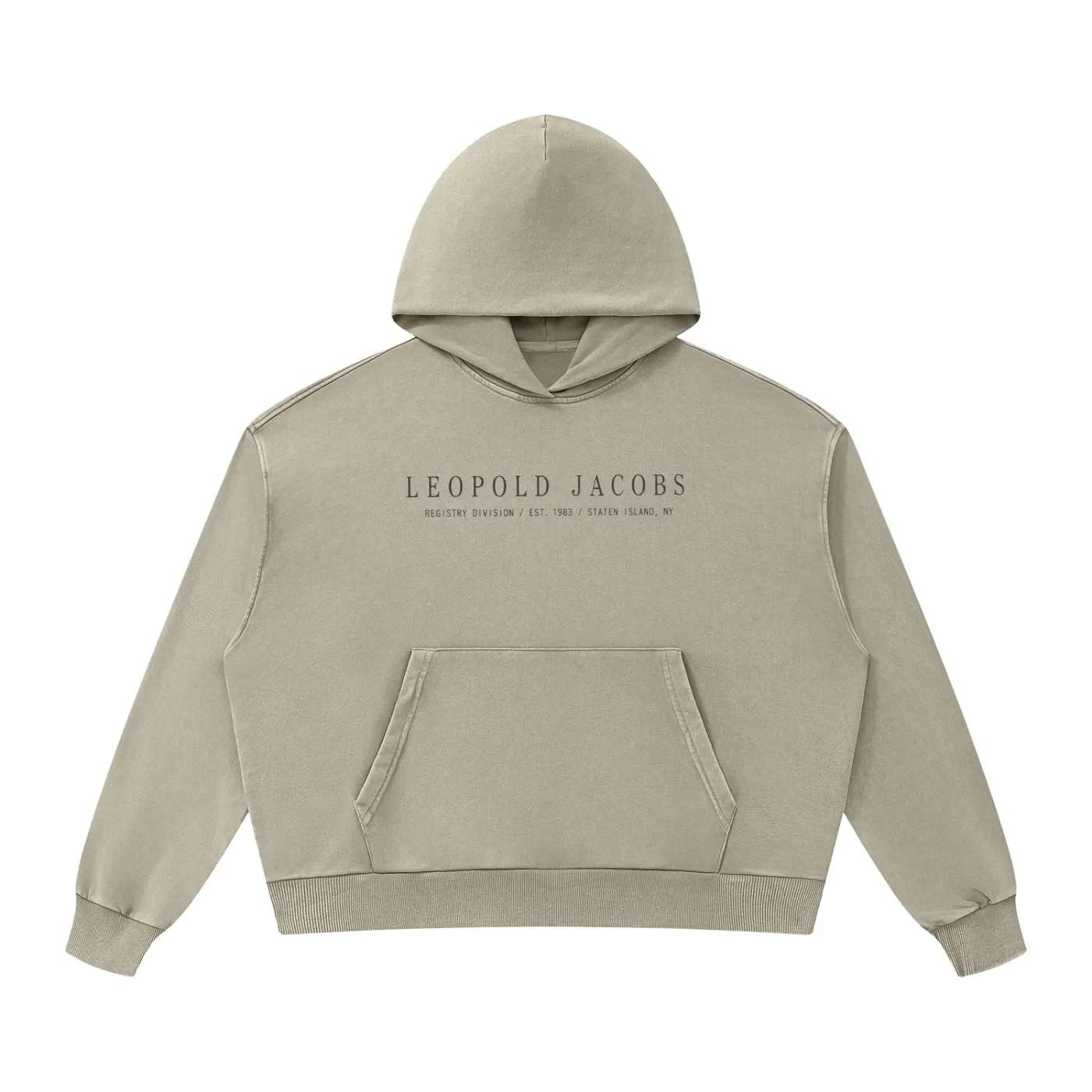 Unisex Mineral Wash Boxy Hoodie Khaki Front.webp