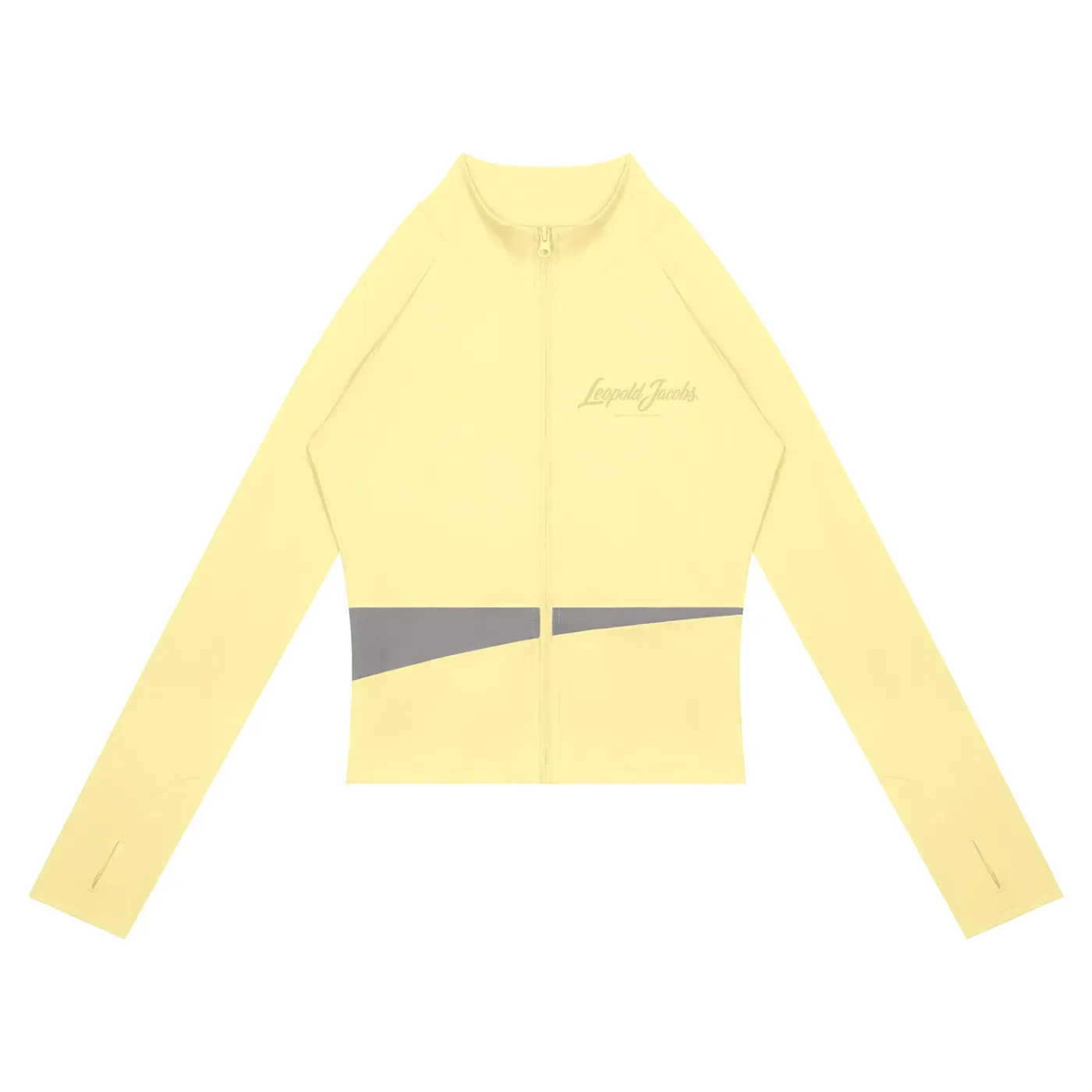 Women's Paneled Yoga Jacket Light Yellow & Gray Front.webp