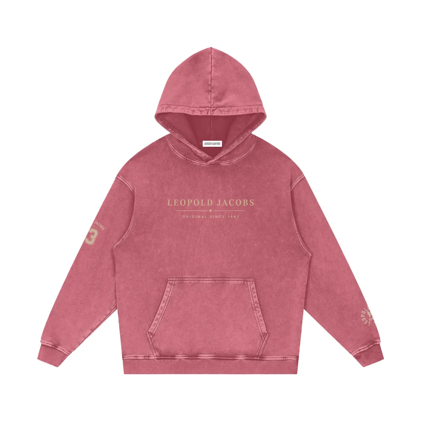 Snow Washed Loose Cotton Hoodie RED - Front.webp