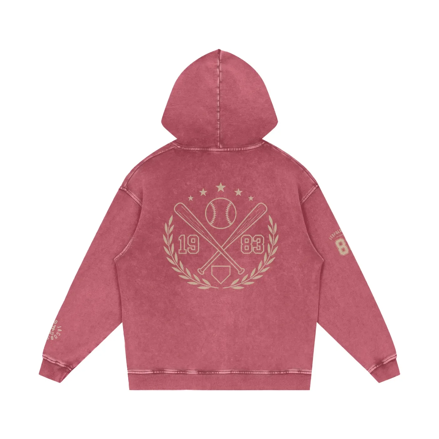 Snow Washed Loose Cotton Hoodie RED - Back.webp