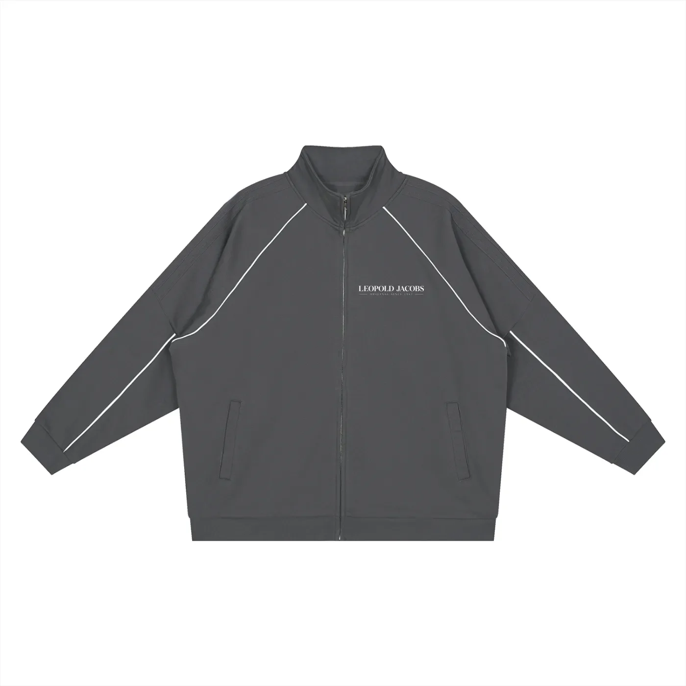 Reflection Striped Raglan Sleeve Jacketdark grey front.webp