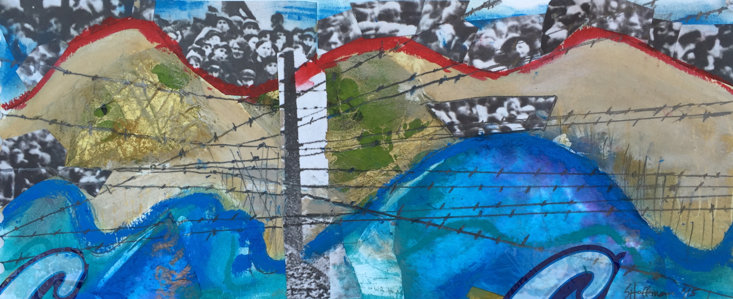 "Rising Tides, #2," 6" x 13 1/2," Documentary Photographs, Graphite, Acrylic and Oil Stick on Paper, 2016