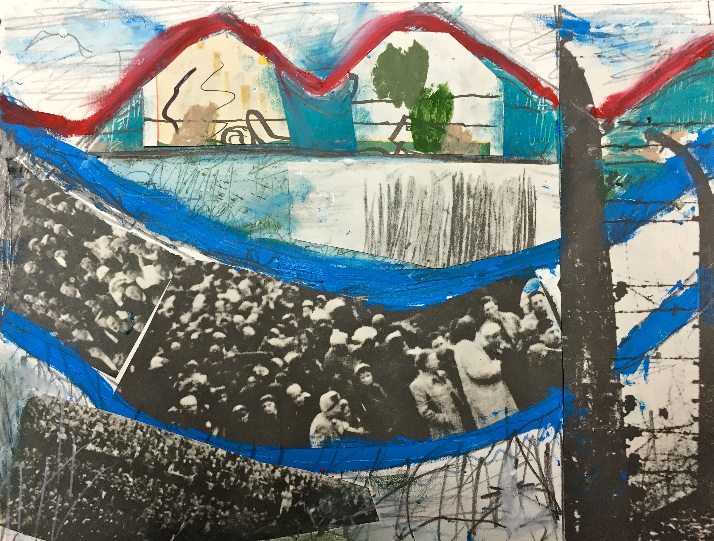 "Rising Tides, #1," 8 1/2" x 11 1/2," Documentary Photographs, Graphite, Acrylic and Oil Stick on Paper, 2018