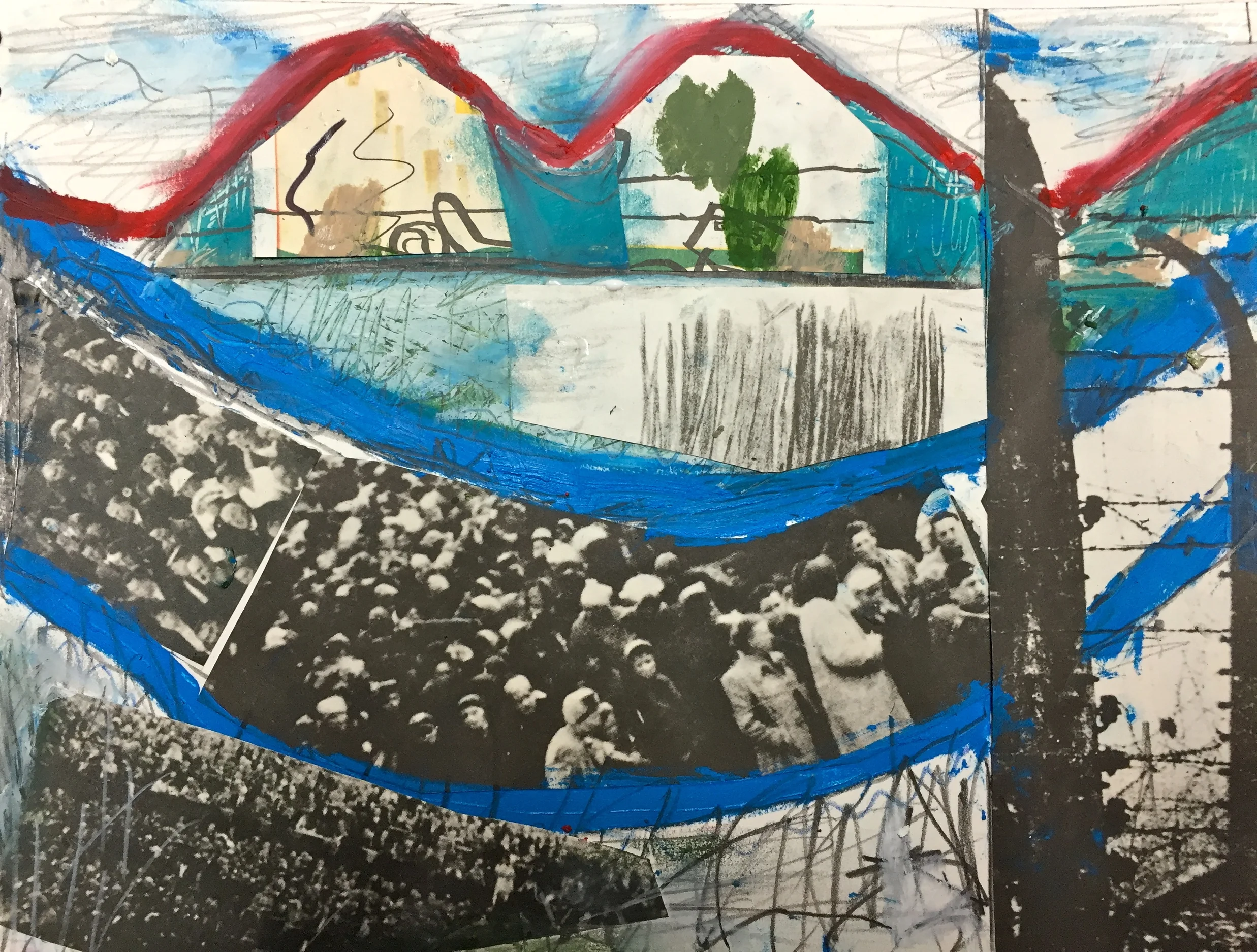 "Rising Tides, #1," 8 1/2" x 11 1/2," Documentary Photographs, Graphite, Acrylic and Oil Stick on Paper, 2016