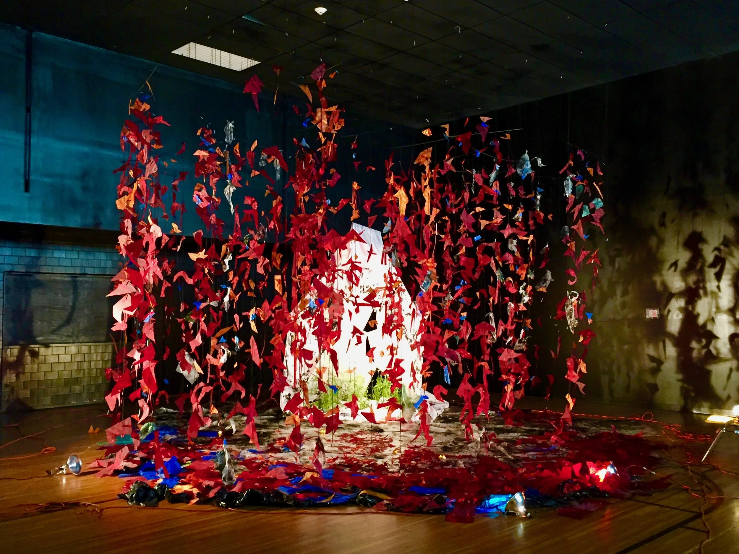 Anthropocene, 2017, Polycarbonate Film, Parachute Cord, Plastic, Acrylic, Fabric and Live Plant Material, 17' High x 20' Wide x 20' Long.