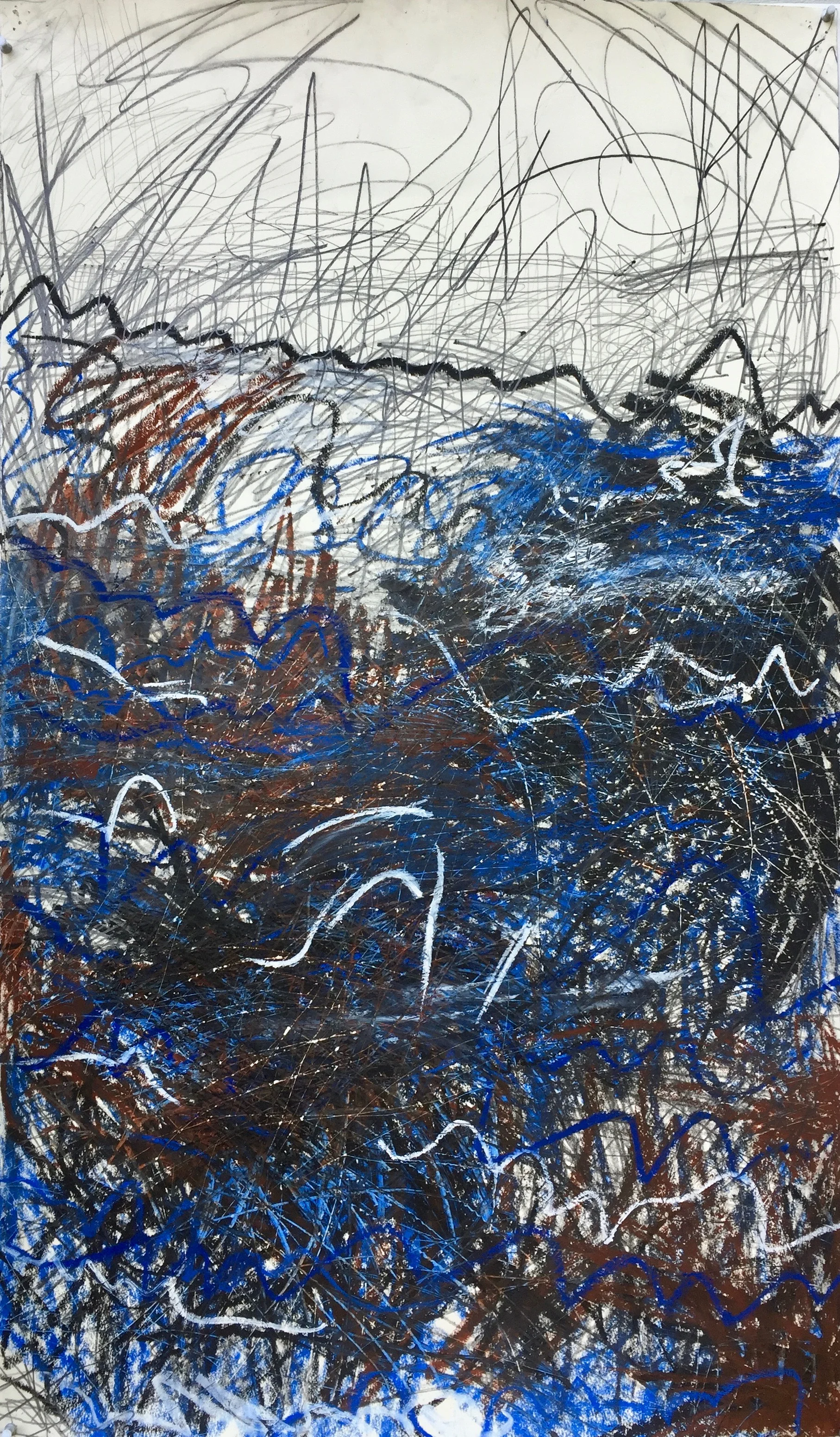 Gyrescape, #1 , Graphite and Oil Stick on Paper, 44” x 22,” 2018