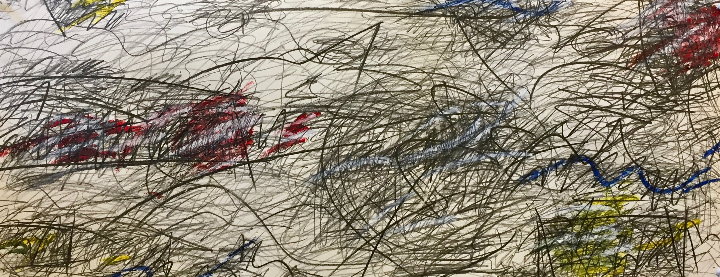 Gyre Junk, #1 , Graphite and Oil Stick on Paper, 12” x 30,” 2019