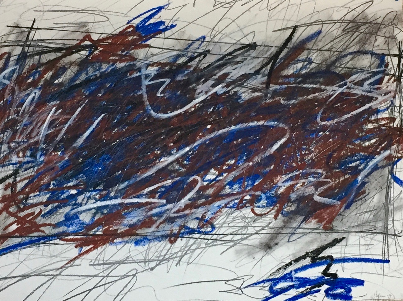 Gyre Junk, #2 , Graphite, Charcoal and Oil Stick on Paper, 22” x 30,” 2019