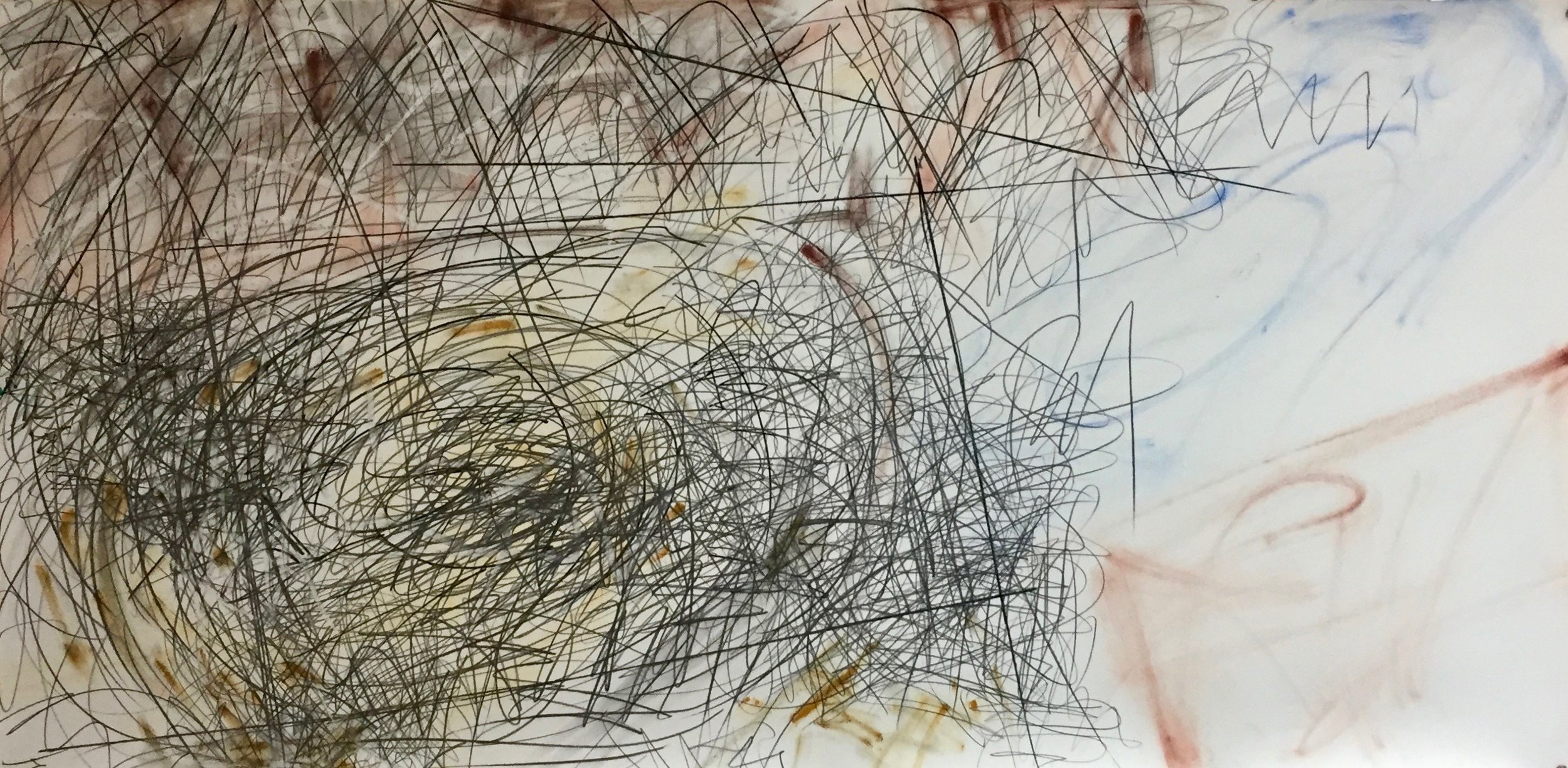 Gyre Junk, #6 , Graphite, Charcoal and Oil Stick on Paper, 30” x 60,” 2019