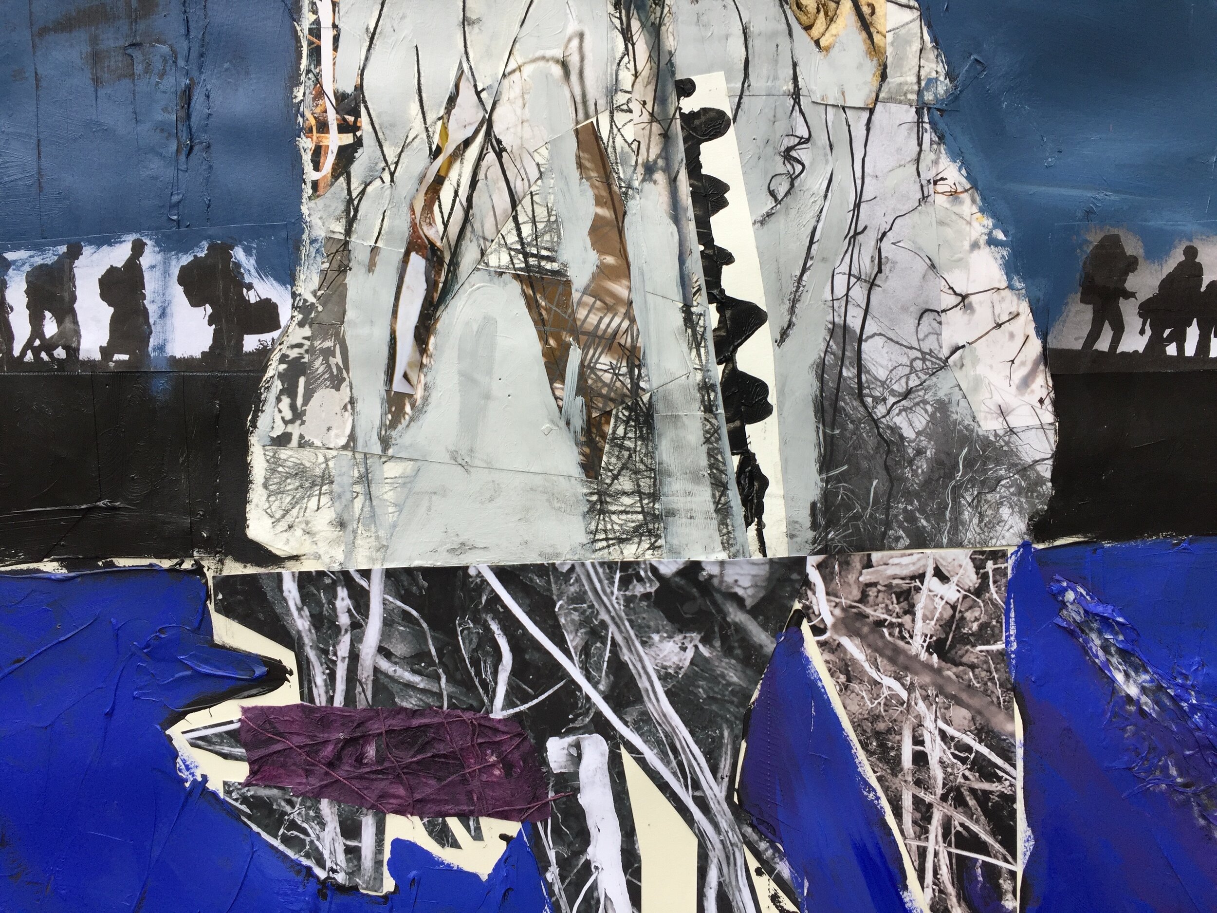 “Rampikes," Detail. 4’ x 8,’ Acrylic and Mixed Media on Paper, 2019