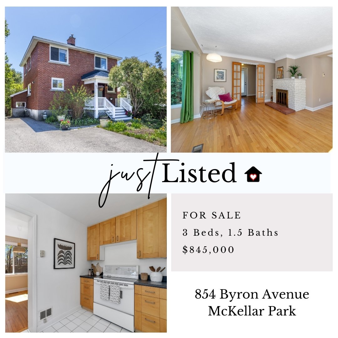 🌟 JUST LISTED 🌟 854 Byron Avenue in #McKellarPark
Enjoy a walkable lifestyle with enviable access to vibrant Westboro Village &amp; the year round beauty and recreation of the Ottawa River from this 3 bed, 1.5 bath home with timeless appeal.

⁣Take