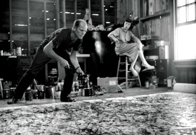 Lee Krasner watches her husband Jackson Pollock painting