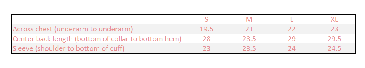 Measurements in inches