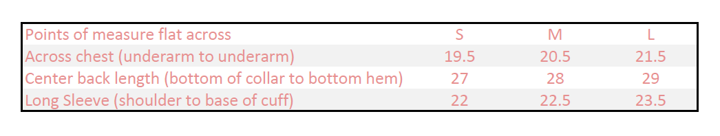 All measurements in inches