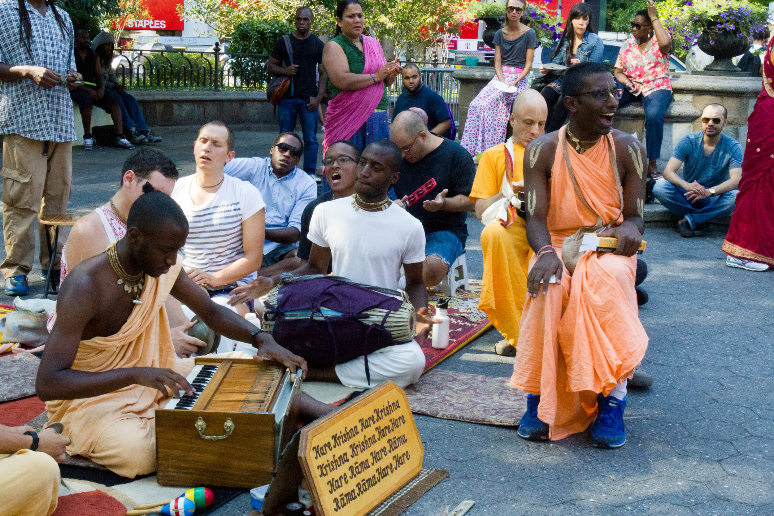 Nihal joins his fellow devotees to chant